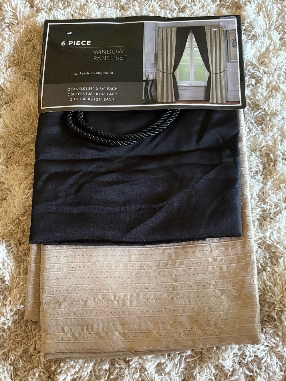 NWT 6-Piece Window Panel Set – Complete Curtain & Sheer Set (38" x 84")